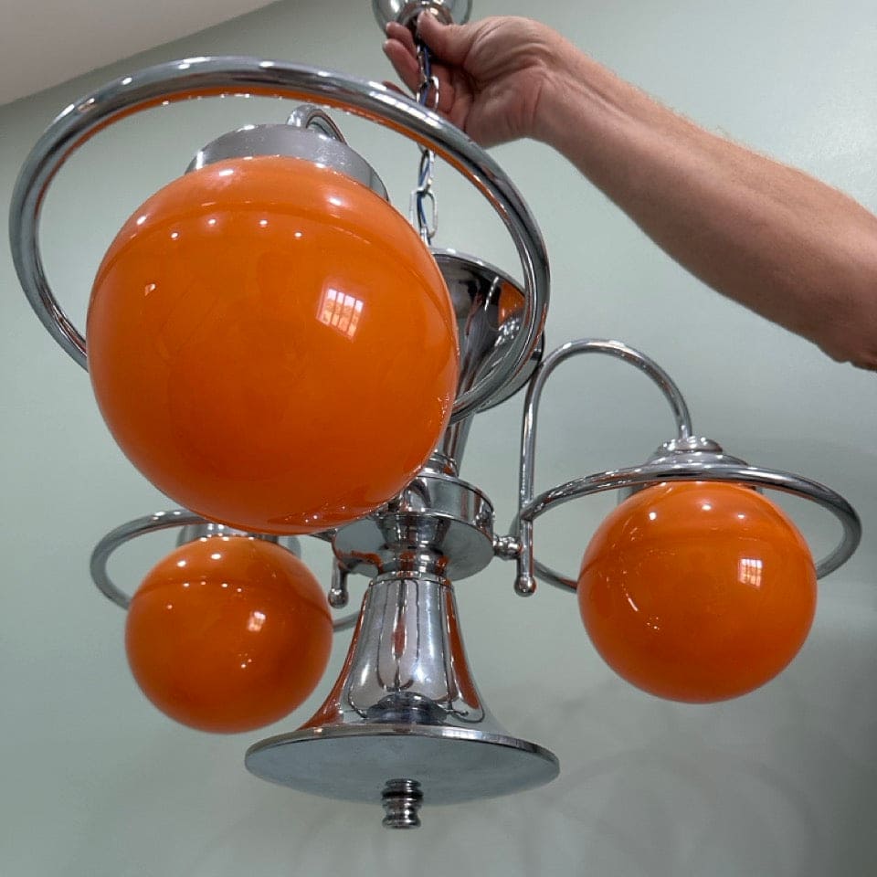 Suspension lampe lustre orange Space Age designer lampe YOU - année 1970 - Décoration Suspension lampe lustre orange Space Age designer lampe YOU - année 1970 - Décoration