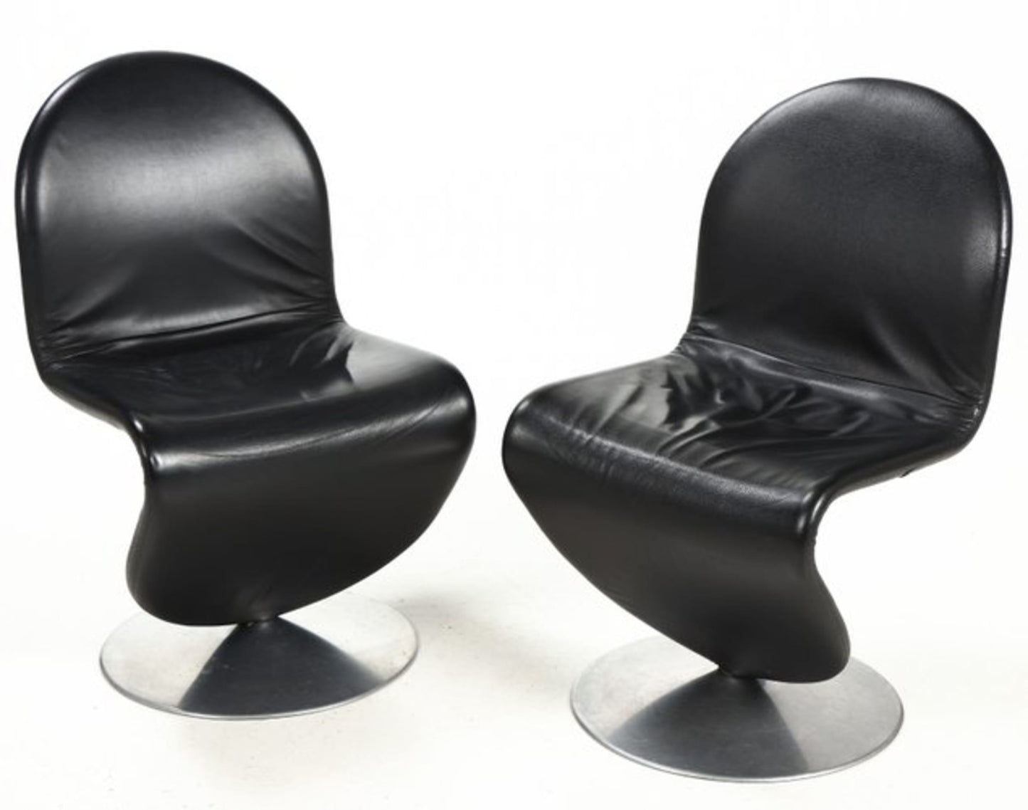 Vintage Set von 2 Stuhl 1-2-3 von Verner Panton für Fritz Hansen Schwarz Leder