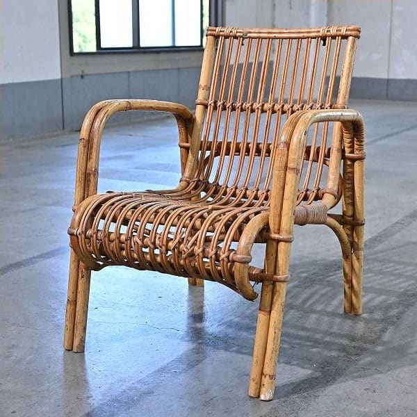 Vintage Stuhl von R. Wengler für Kbenhavn, Rattan, Armlehne, gebraucht