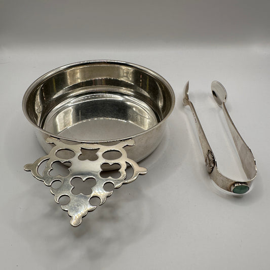 Vintage Set von 3 Cartier Schale, Untersetzer und Elefanten-Löffelzange von Cartier