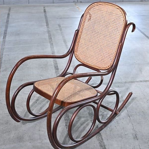 Vintage Schaukelstuhl "No.5-RU" von Akita Mokko für IDC Otsuka Möbel, Bugholz, Rattan, gebraucht