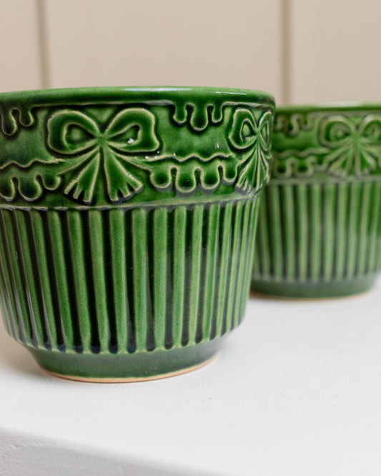 Vintage Blumentopf Bay Keramik 603-14 grün Set von 2