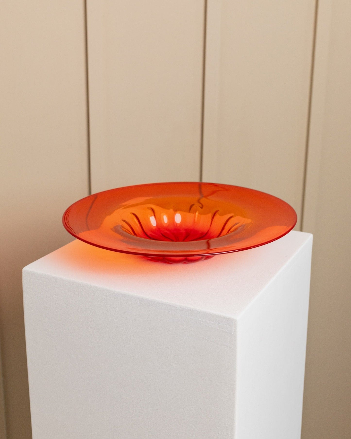 Vintage bowl Murano glass red ribbed 1920s