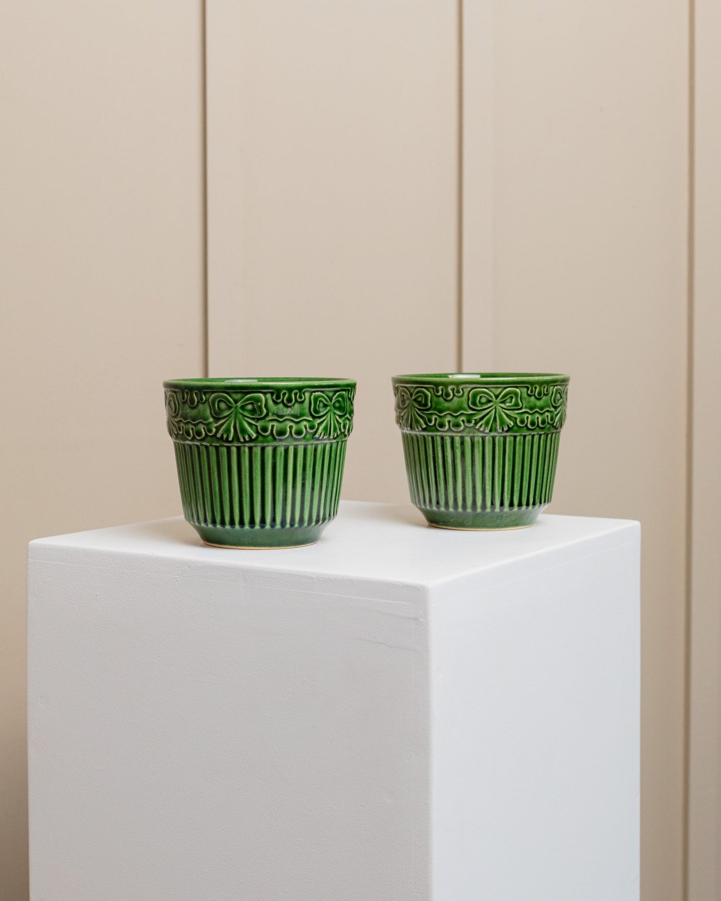 Vintage Blumentopf Bay Keramik 603-14 grün Set von 2