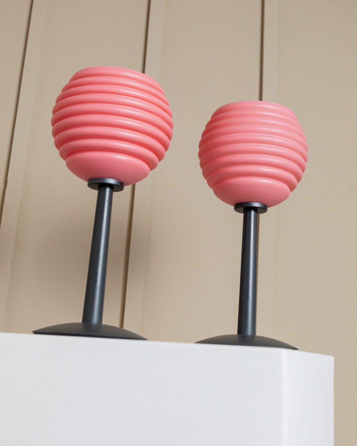 Vintage pink glass table lamp Space Age Design Italy 1980s set of 2