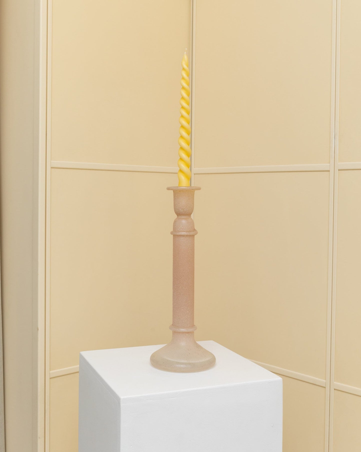 Vintage candle holder Murano pink Scavo glass 1970s