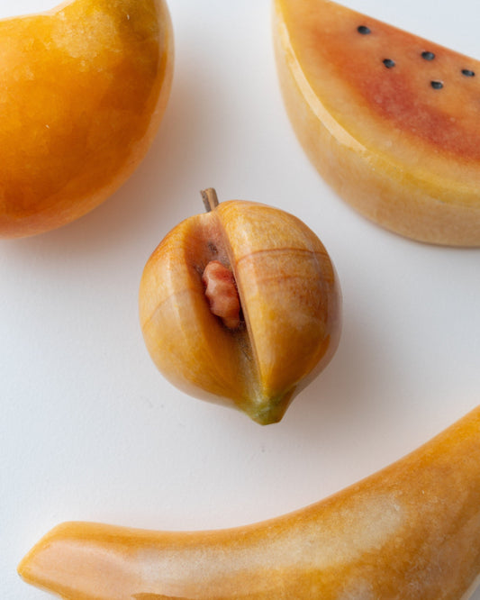 Vintage Alabaster Fruit Yellow Handmade from Stone Set of 4