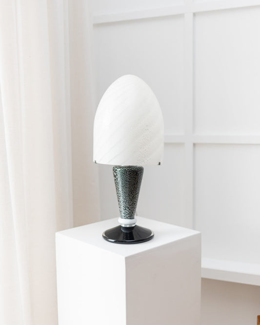 Vintage mushroom table lamp by Murano black and white glass Space Age design 1970s