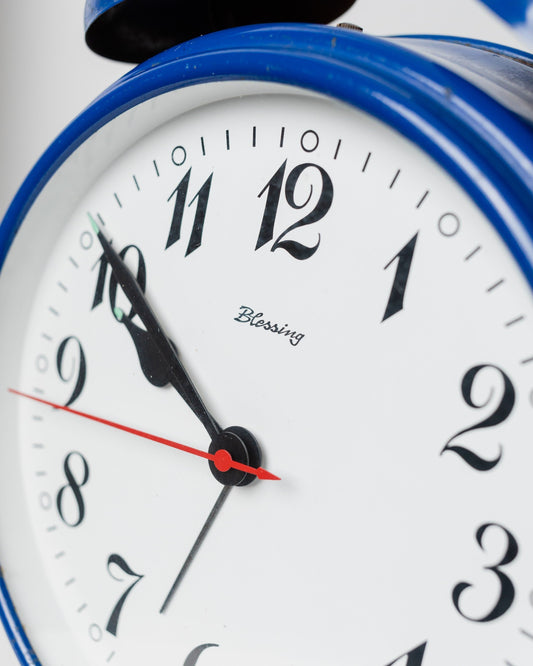 Vintage alarm clock by Blessing blue Postmodern Memphis Style West Germany 1970s