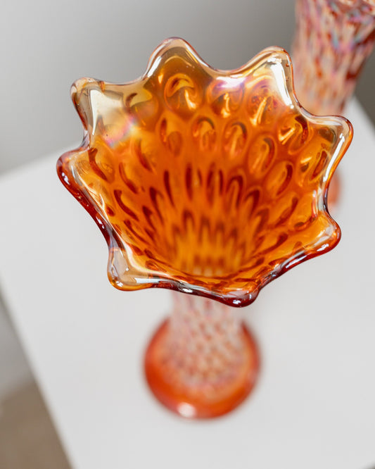 Vintage Vase by Fenton Orange Glass Set of 2