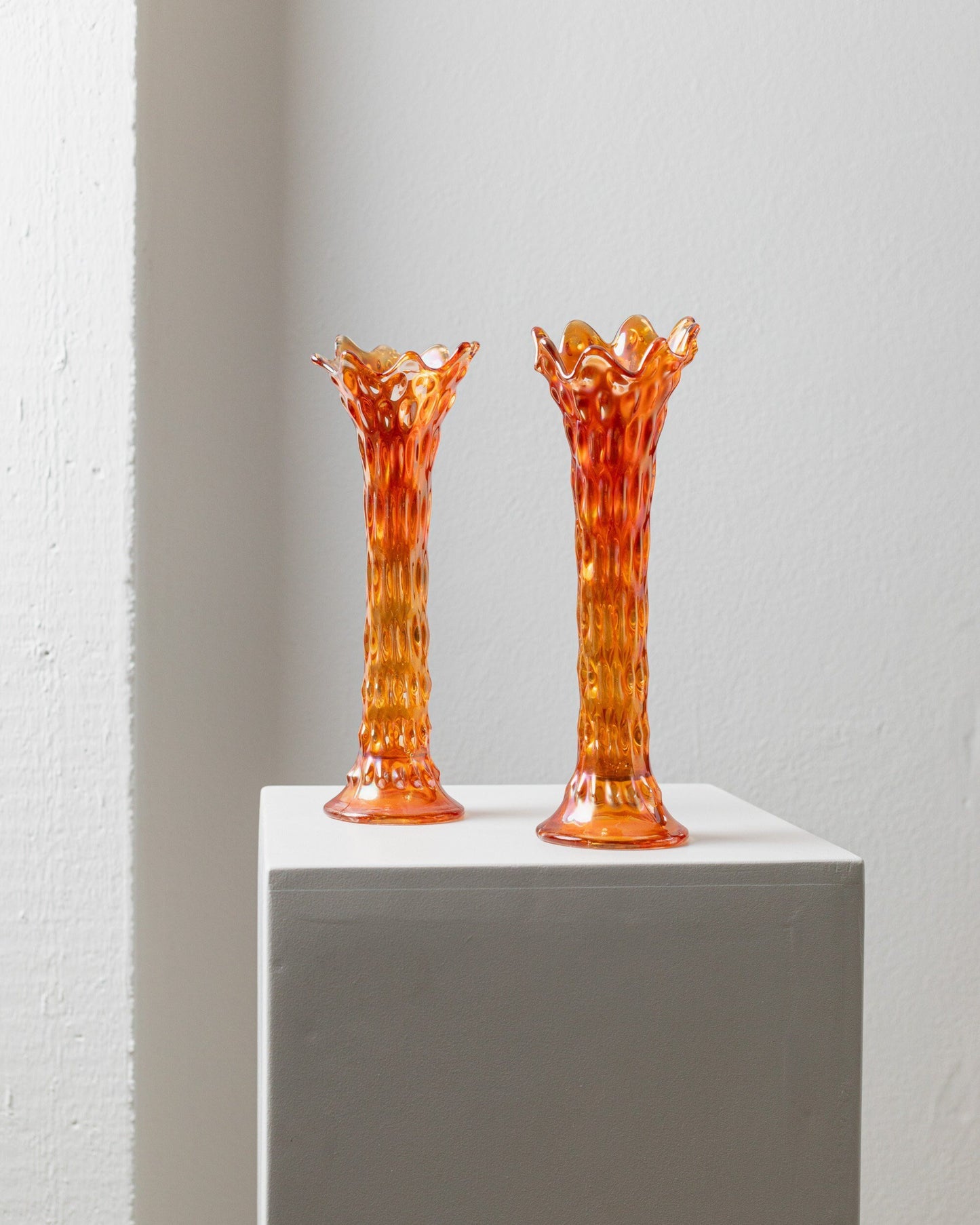 Vintage Vase by Fenton Orange Glass Set of 2