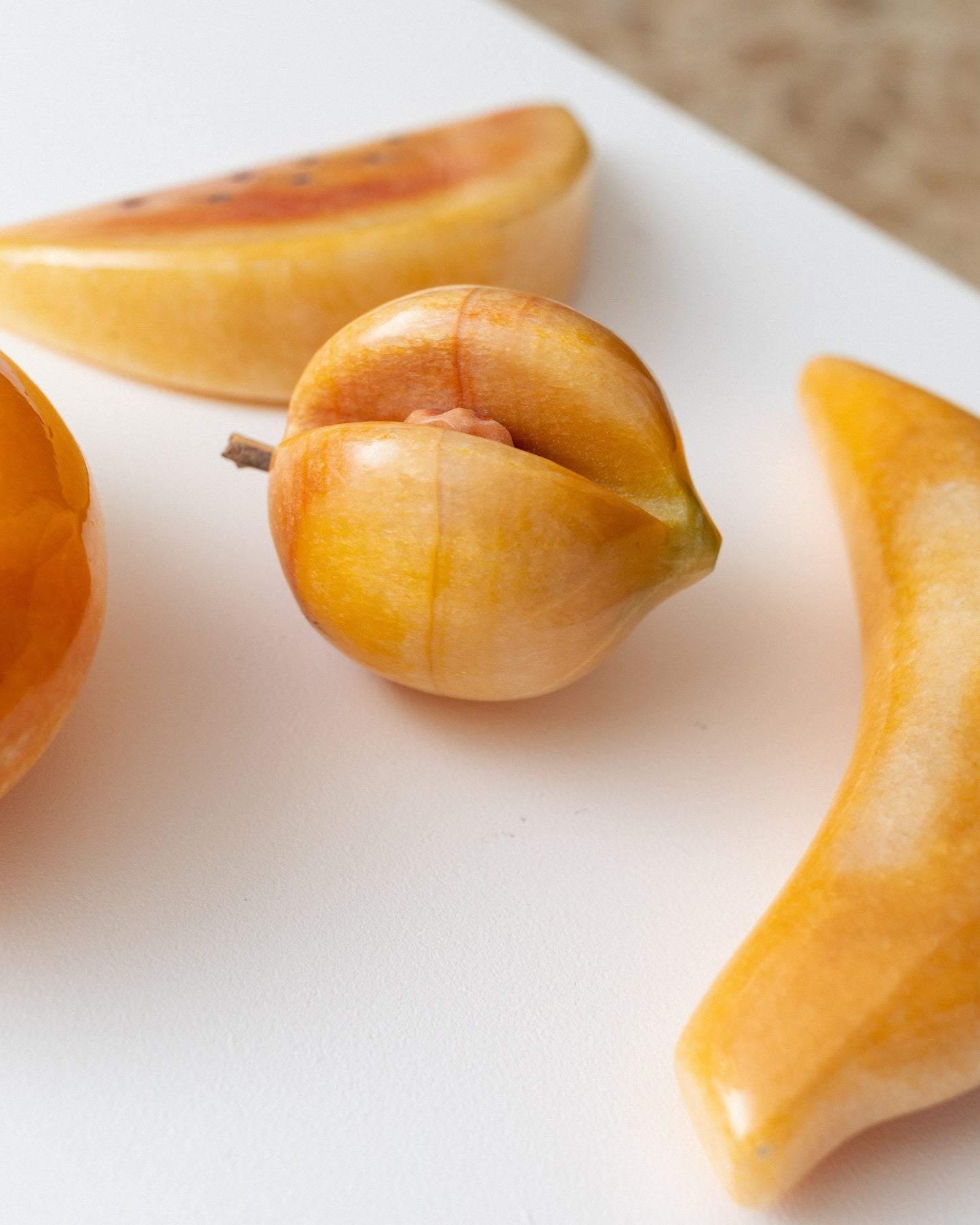 Vintage Alabaster Fruit Yellow Handmade from Stone Set of 4