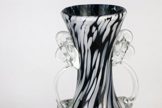 Vintage Murano Vase Schwarz Weiß Swirl Italien 1970