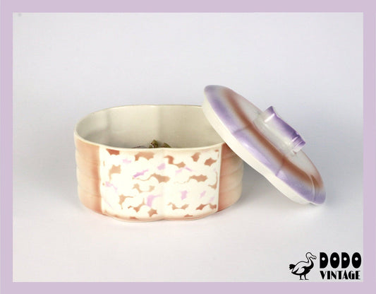 Vintage Keksdose Bauhaus Pfirsich Flieder von Elsterwerda Art Deco 1930