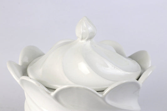 Bocal à bonbons vintage avec couvercle en céramique, motif tourbillon de crème blanche, années 70 et 80