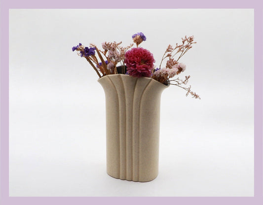 Vintage Keramikvase Art Deco Revival Beige Sand 1980er