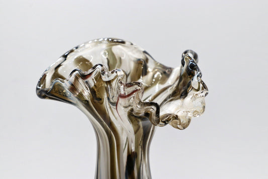 Vintage Murano Vase Schwarz Weiß Swirl Italien 60er 70er