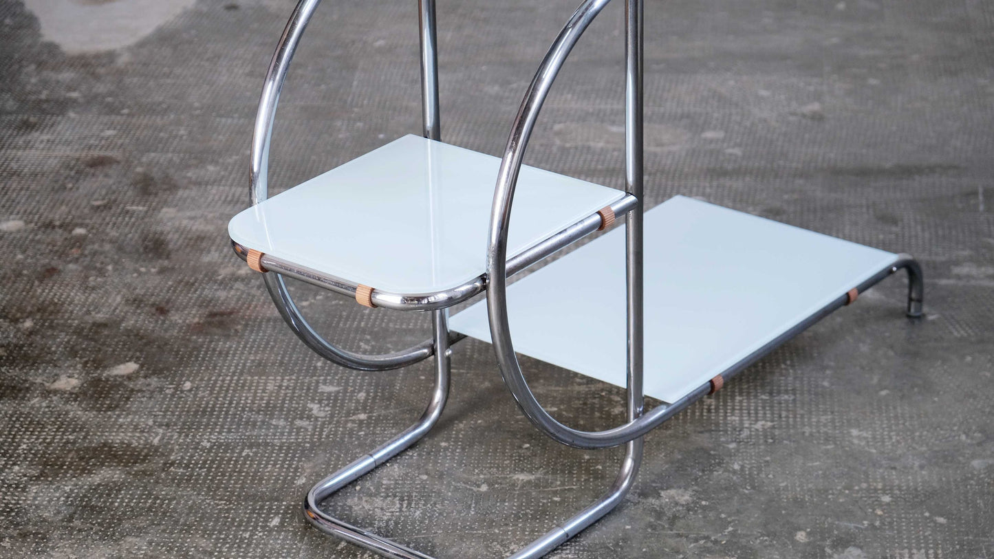 Vintage Bauhaus Etagere mit Glasplatte schwarz oder weiß
