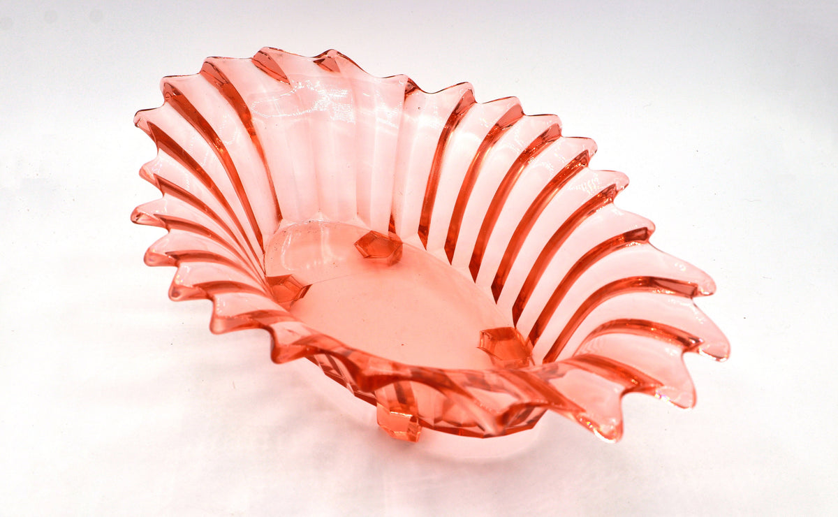 Vintage Rosalin Glas Fußschale Art Deco von Brockwitz Rosa