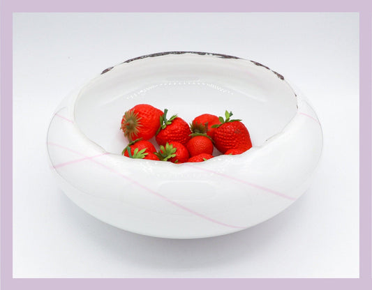 Vintage bowl Murano glass white wave edge 1970s