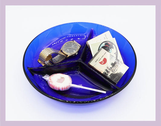 Vintage Servierplatte Kobalt Blau Glas 80er