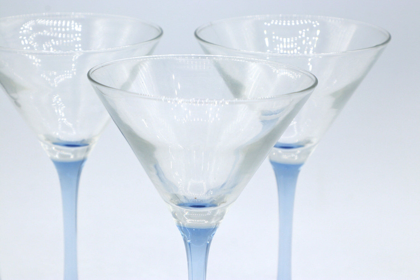 Vintage Martini Glass Blue by Luminarc 80s Art Deco Revival France Set of 4
