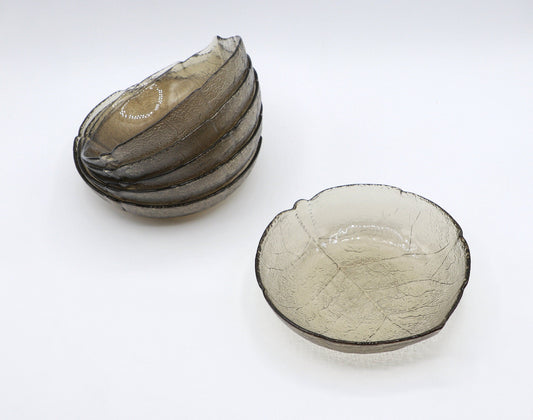 Vintage Schale Kohlblatt von Luminarc Grau Rauchglas Grün Set von 6