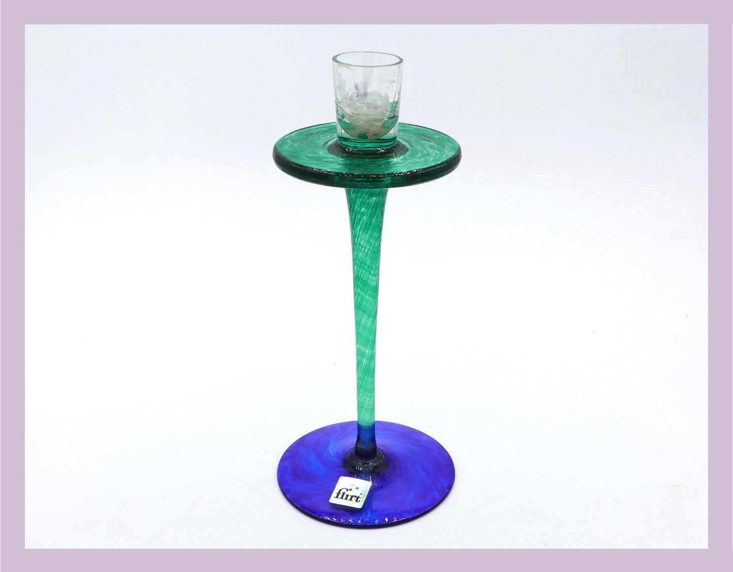 Vintage Candle Holder Glass Blue Green by Flirt Memphis 80s 90s