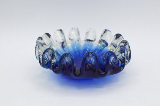 Vintage Ashtray Shell Shape Cobalt Blue Murano Glass Italy 70s