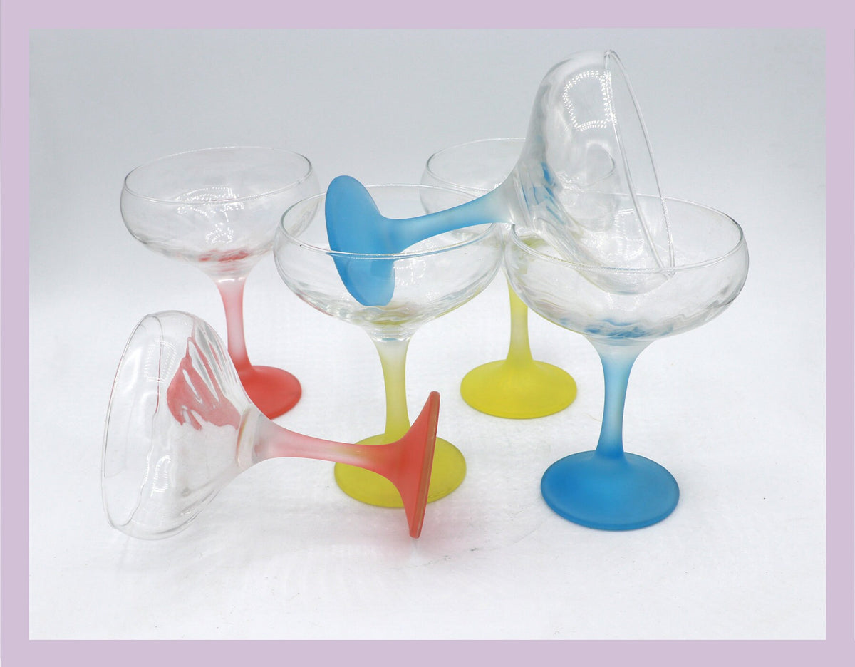 Vintage Sektglas Italien 50er Pastell Rot Gelb Blau Mid Century Set von 6
