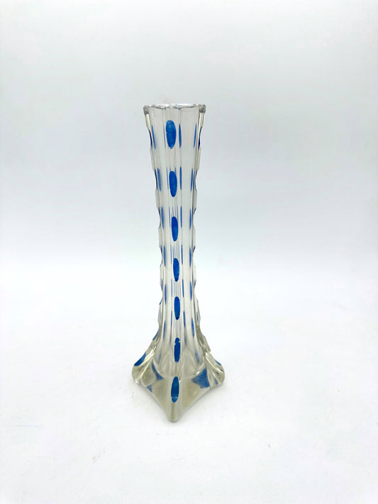 Vintage Vase Glas Blau Punkte Jugendstil