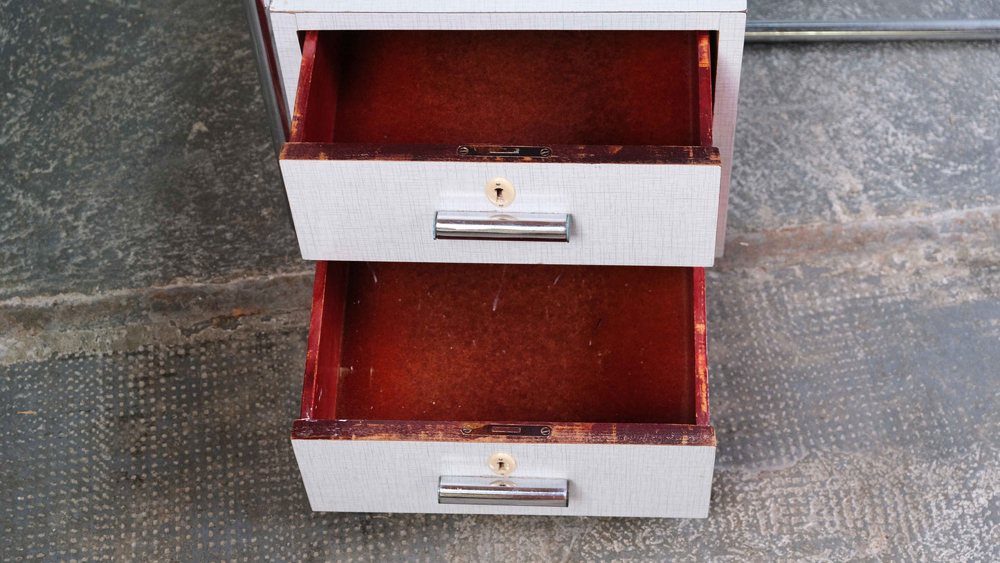 Vintage Schreibtisch Bauhaus Stahlrohr, weiß-grau, abschließbar