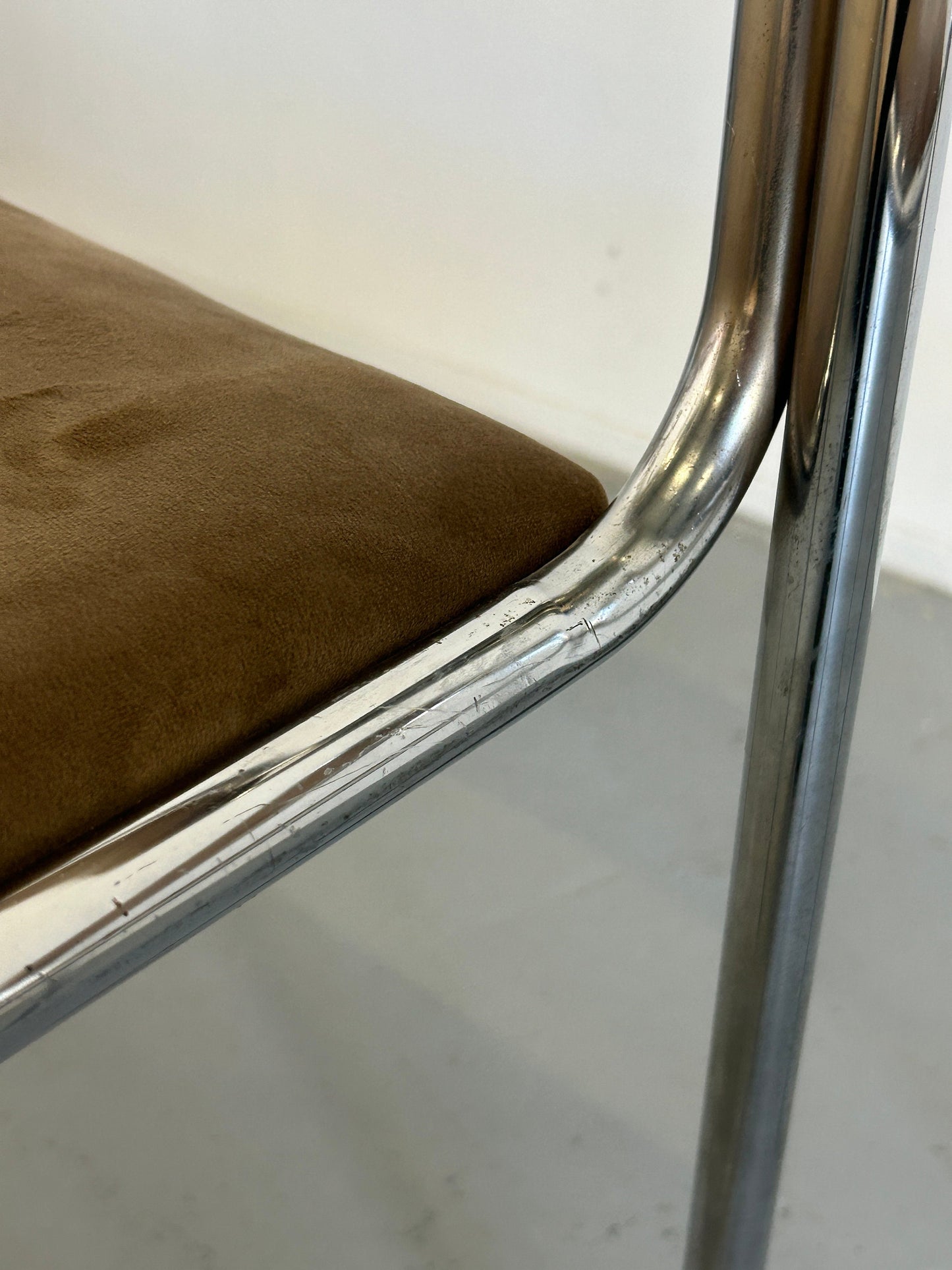 Vintage Bauhaus Stuhl Chrom Stahl Beige Samt