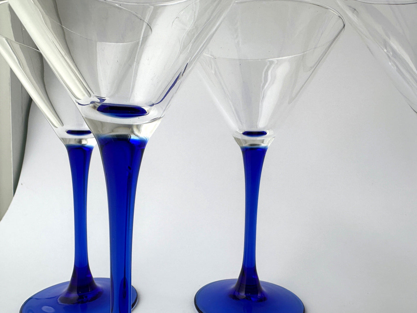 Vintage Martini Glass Blue Oceane Sapphire by Luminarc 80s Art Deco Revival