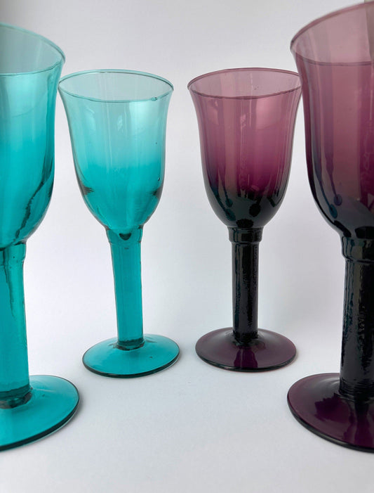 Vintage Goblet Glass by Gunther Lambert Turquoise Violet Set of 2