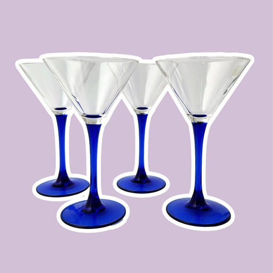 Vintage Martini Glas Blau Oceane Saphir von Luminarc 80er Art Deco Revival