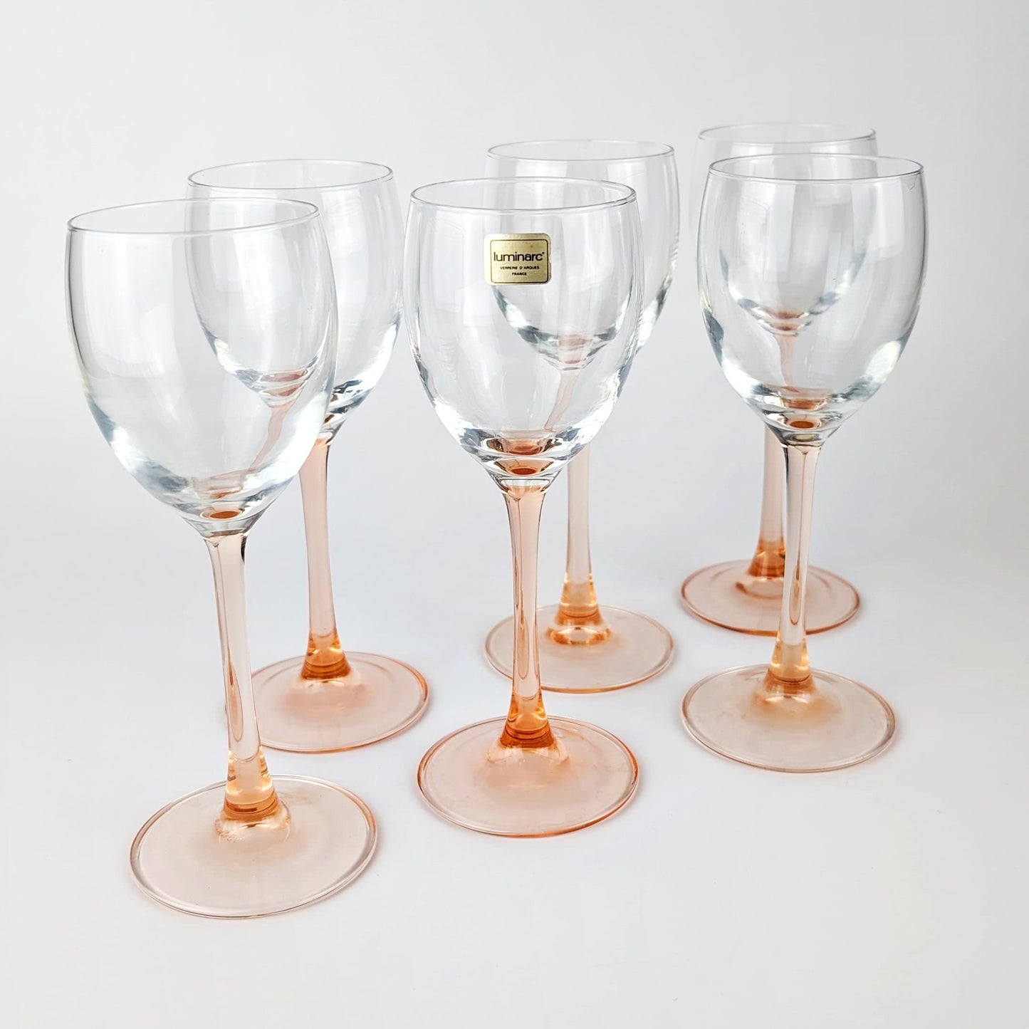 Verre à vin vintage par Luminarc pour Luminarc Pink Stem Rosalin années 80, lot de 6