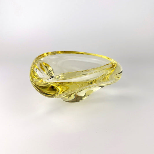 Vintage Ashtray Citrine Glass by Miroslav Klinger Yellow