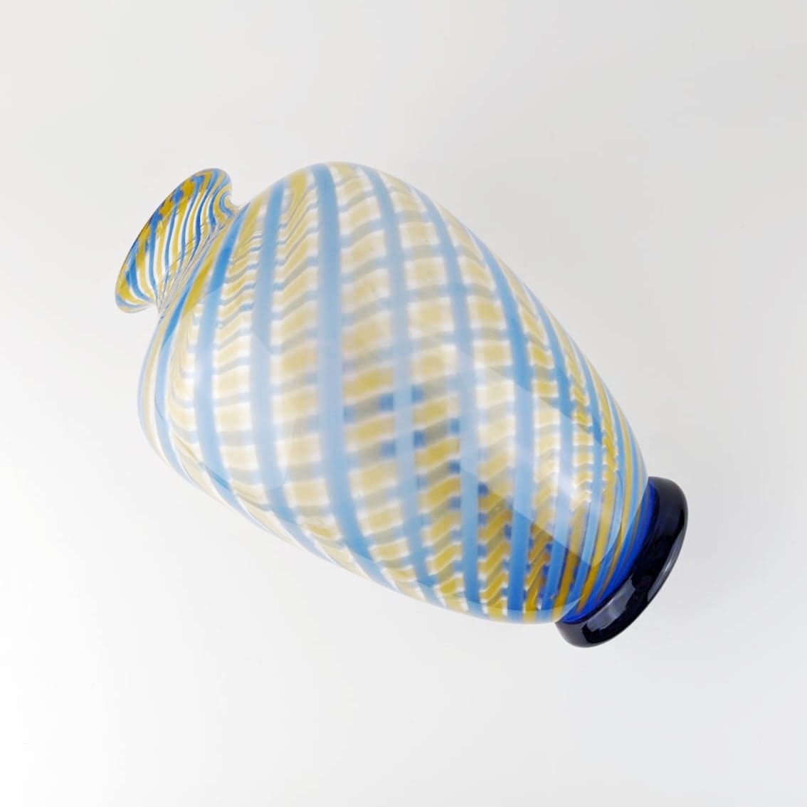 Vintage Murano Swirl Vase by Fratelli Toso Blue Yellow Glass Mid Century 1950s