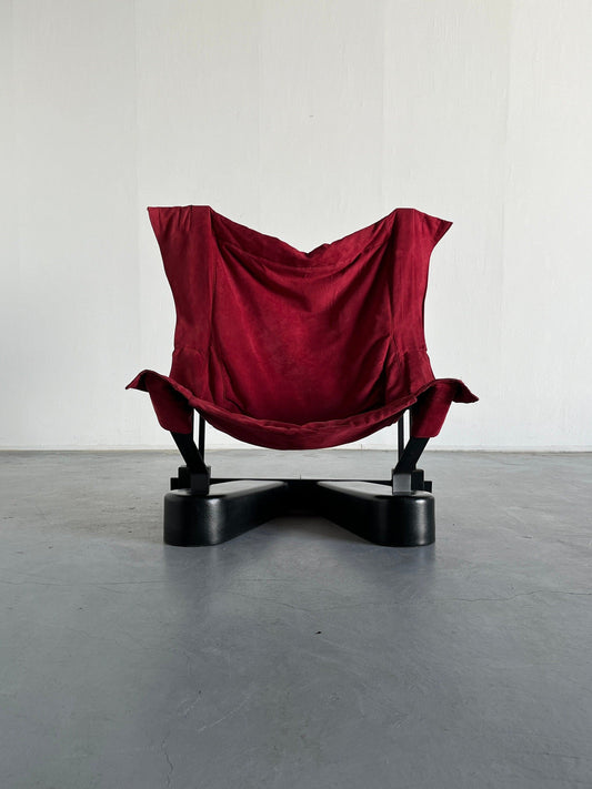 Vintage Loungesessel Sling Butterfly Wildleder Metall rot 1980er