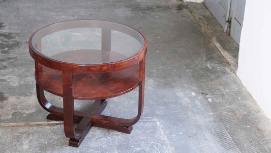 Vintage coffee table by Thonet Art Deco wood glass