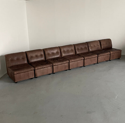 Vintage Ledersofa Patchwork im Stil von De Sede 1970er Westdeutschland