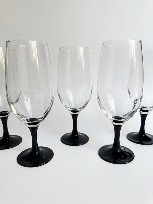 Vintage Luminarc Domino Bierglas 80er Schwarz Art Deco Revival Set von 6