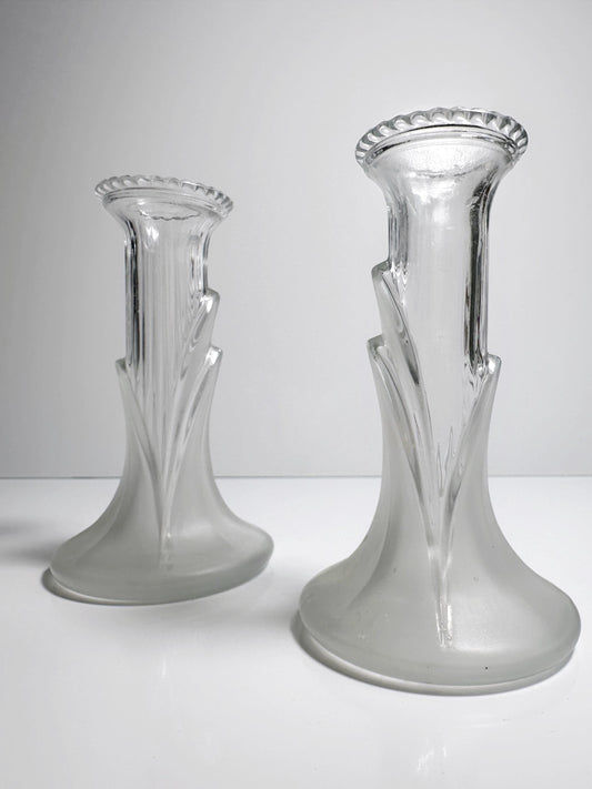 Vintage Candle Holder Glass Floral Matt Satin Set of 2