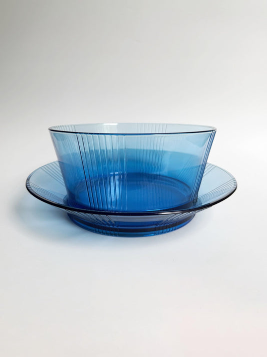Vintage Bowl Art Deco Revival by Luminarc Cobalt Blue Glass Set of 2