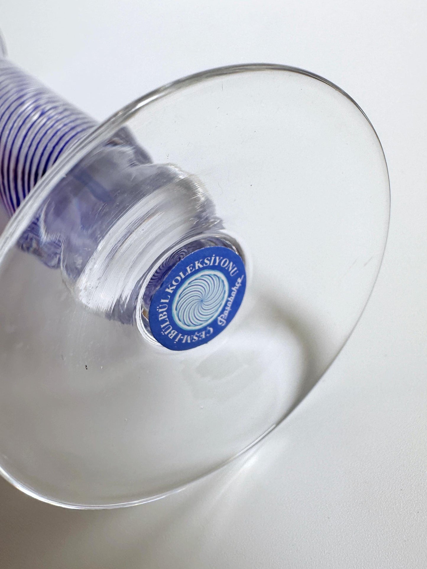 Vintage Pasabahce Swirl Thread Glass Vase Cobalt Blue Turkish Mid Century White