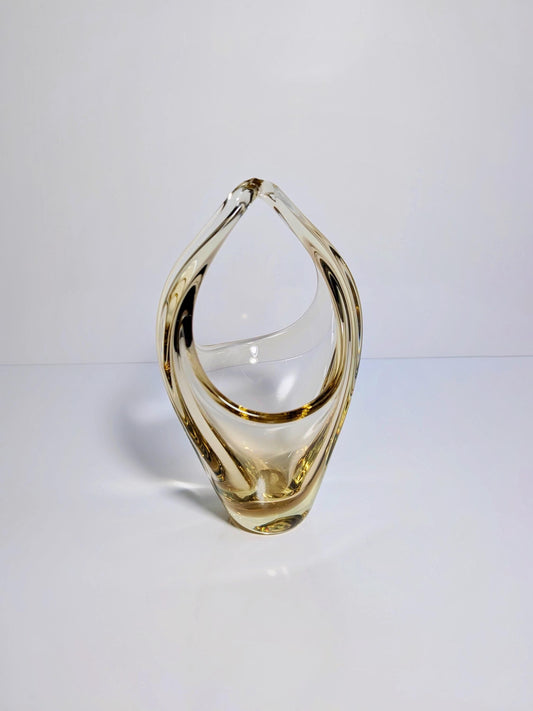 Vintage Korbschale Citrin Glas von Miroslav Klinger für ZBS 60er