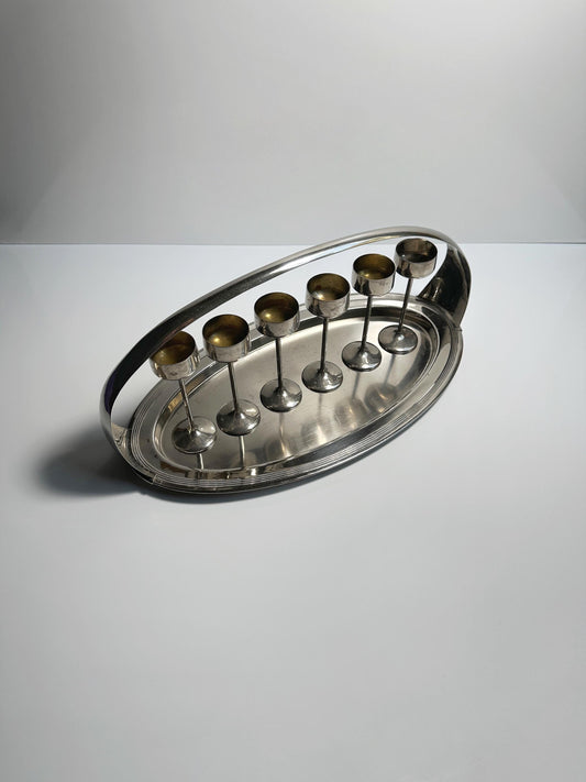 Vintage Jugendstil Likörset, 7-teilig, versilbert, um 1910
