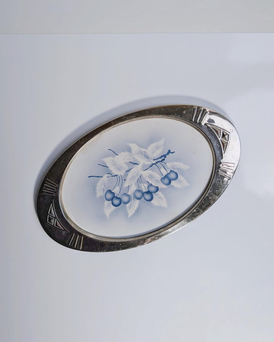 Vintage Tablett Porzellan Blau Kirschen Art Deco 20er 30er