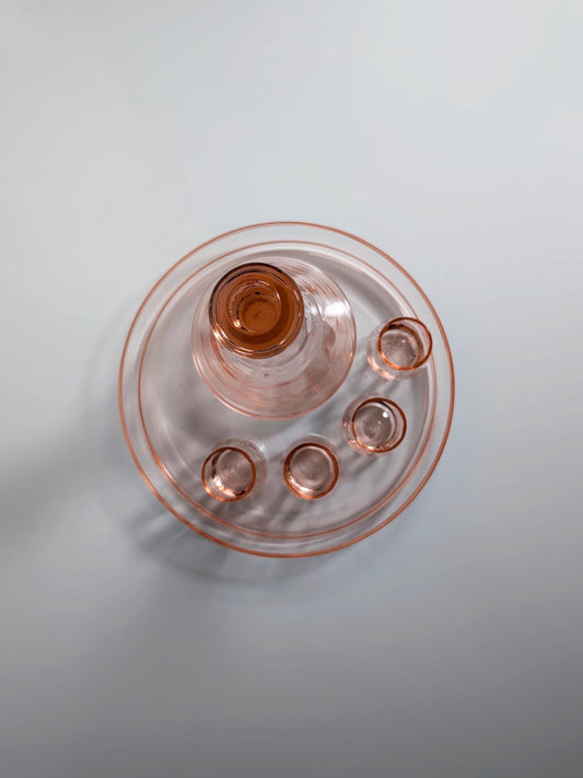 Vintage Art Deco Likörset aus Rosalinglas, 6-teilig